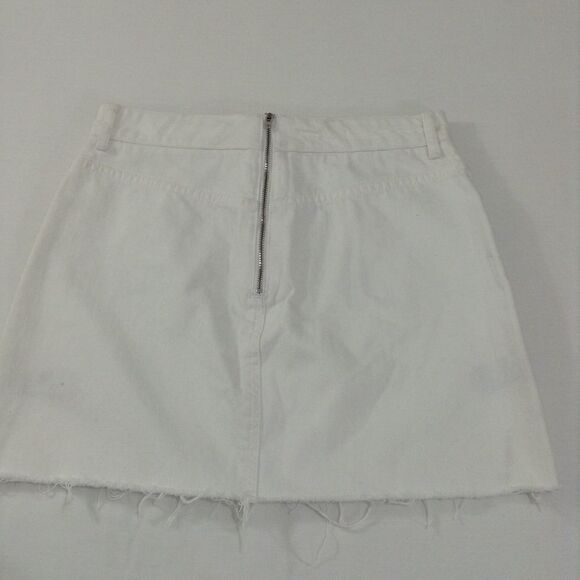 Topshop Denim Mini Skirt White Micro Mini Moto Eye Lace Up Raw Hem Size 6 - Picture 3 of 8